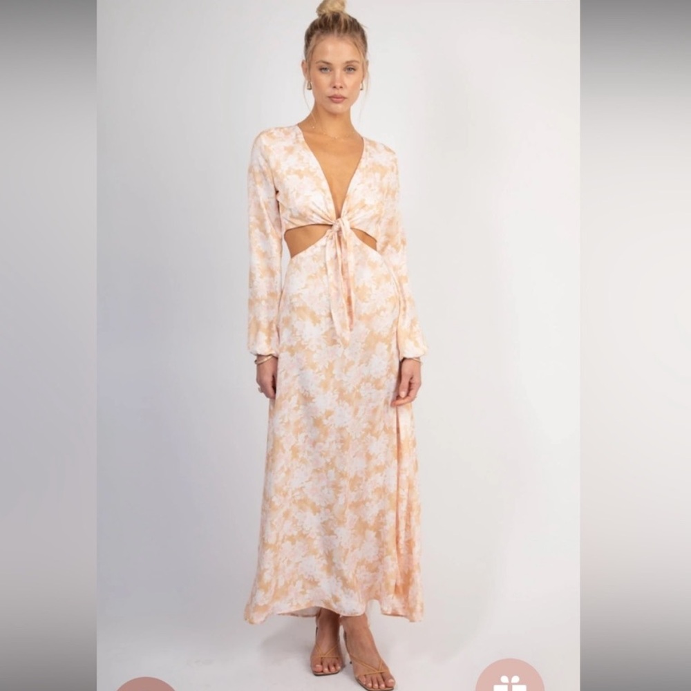 RESA Peach and Cream Noelle Floral Tie-Front Maxi Dress